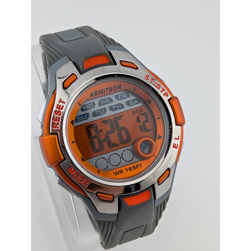 Armitron Pro-Sport Digital Watch Women 36mm Case Orange/Gray 45/7054 New Battery